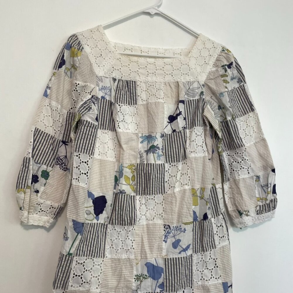 Thread Social White Blue Patchwork Striped Floral… - image 4